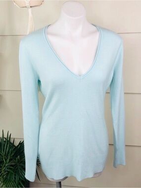 New York & Company Light Blue/ Green V-Neck Sweater
